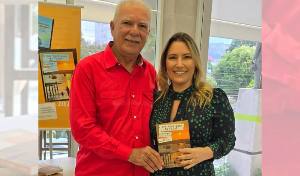 Lançamento do livro de Elcio Alves - Na foto, o autor com Eduarda Buaiz