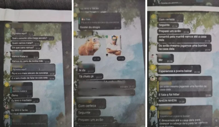 Prints mostram ameaça a aluna de escola de Domingos Martins. Foto: Reprodução de grupo de WhatsApp
