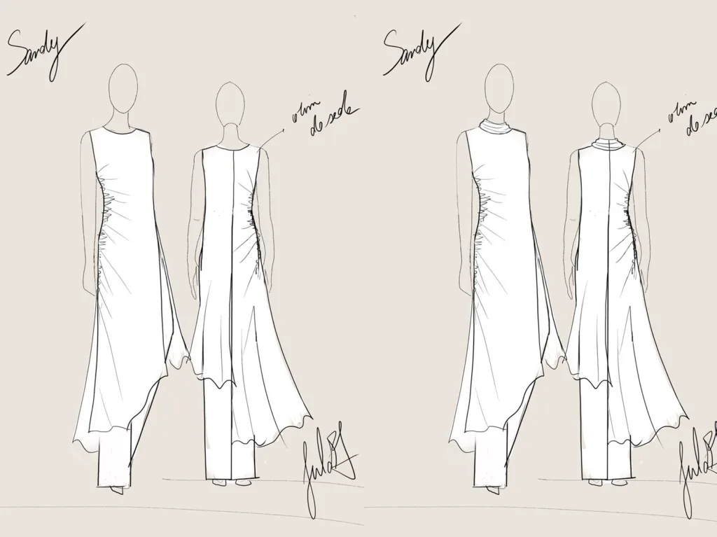 Desenho do vestido de estilista capixaba que Sandy usou em clipe