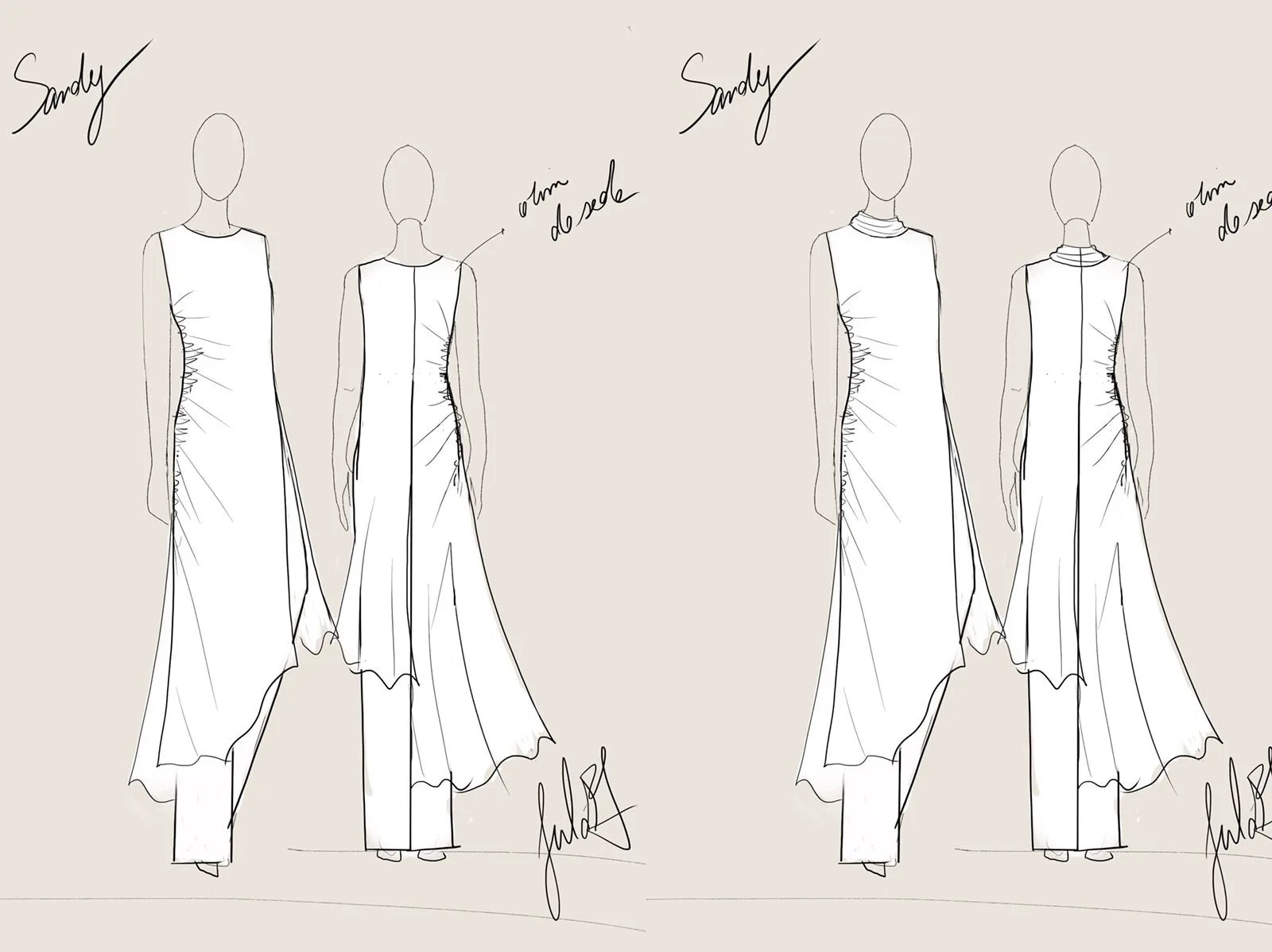 Desenho do vestido de estilista capixaba que Sandy usou em clipe