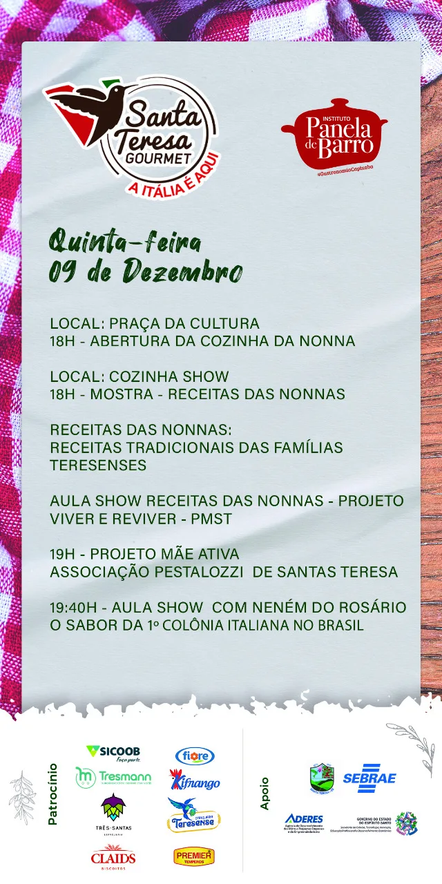 Programação Santa Teresa Gourmert