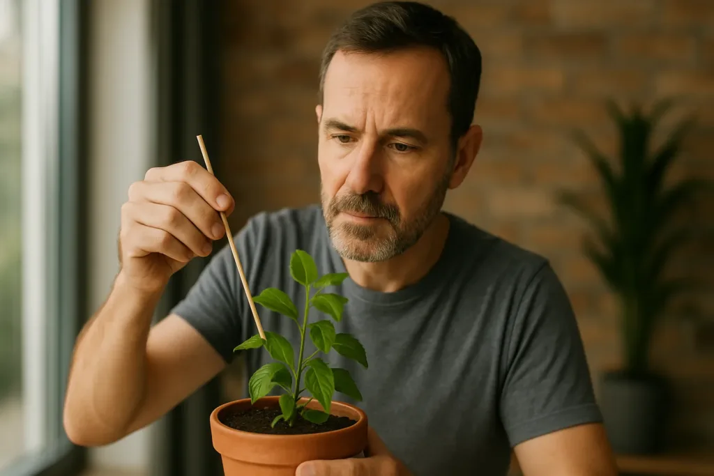 O truque do palito ajuda a saber se a planta precisa de água ou não
