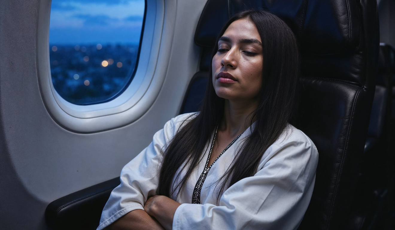 Jet lag avião passageira