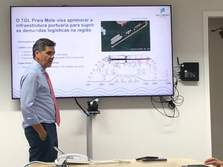 O vice-governador do Estado, Ricardo Ferraço, apresentou os investimentos no novo terminal de Praia Mole. Crédito: Edu Kopernick