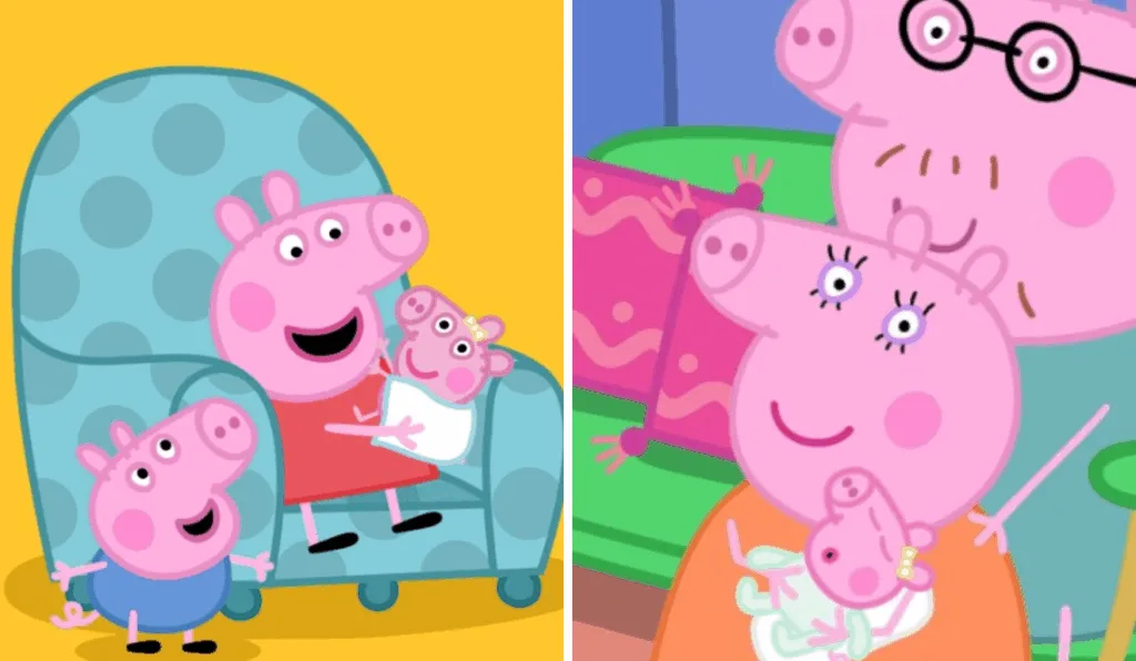 Mamãe e Papai Pig com Evie