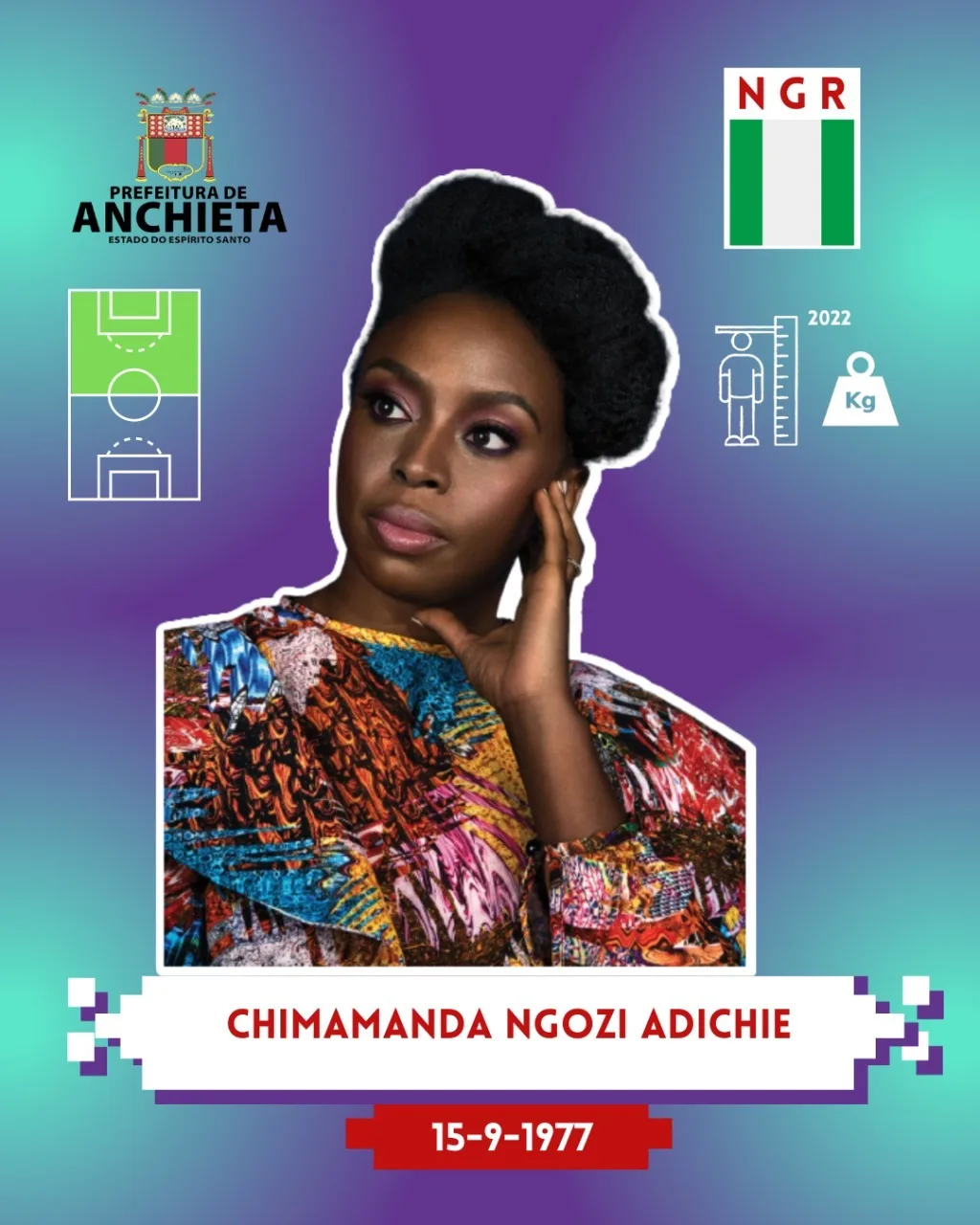 Professora Núbia Barcelos álbum de figurinhas da Copa Antirracista Anchieta