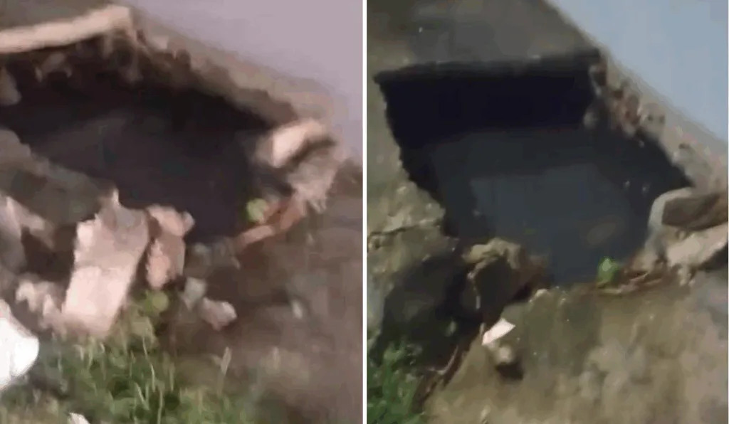 Fossa onde menina caiu (Foto: Reprodução / Vídeo)