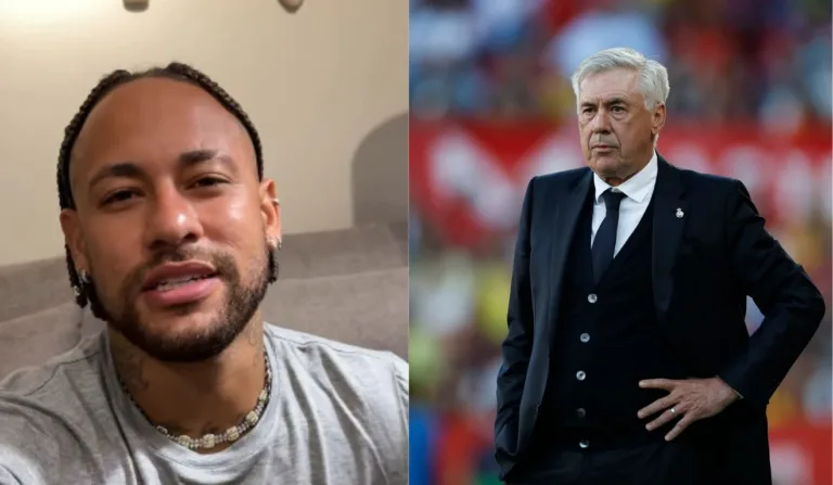 Neymar está na pré-lista de convocados de Carlo Ancelotti para a Seleção brasileira. Fotos: Reprodução/Disney+ / Reprodução/Real Madrid