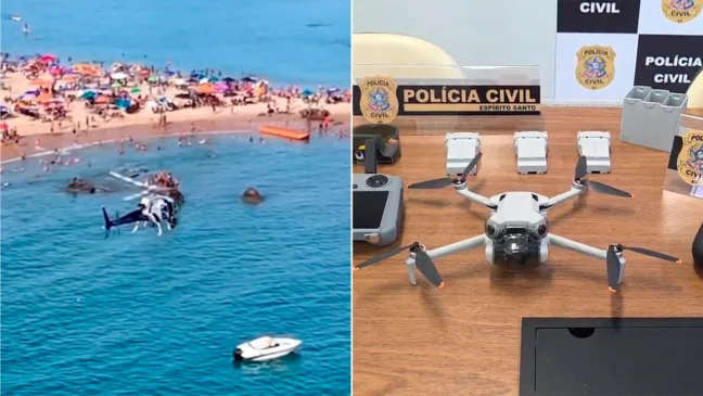 Influencer usou drone de R$ 10 mil para perseguir helicóptero do Notaer na Praia da Costa