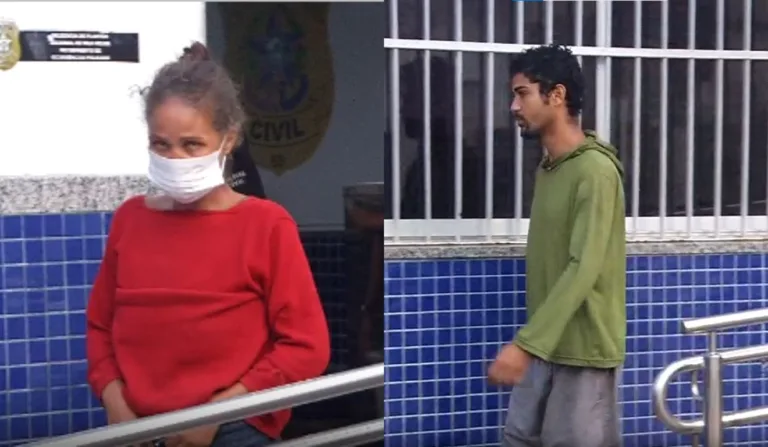 Uylma Silva Barreto e Jaison Gonçalves de Oliveira foram presos pela tentativa de assalto. Foto: Reprodução/ TV Vitória