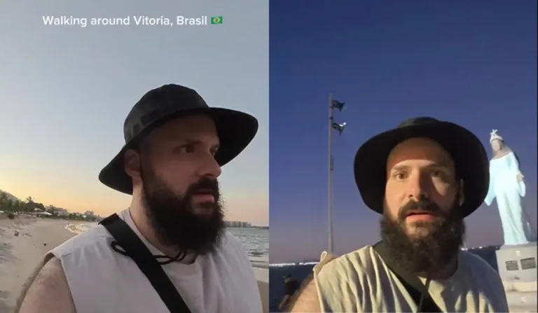 Turista e influencer norte-americano viralizou com tour pela Praia de Camburi, em Vitória. Foto: Reprodução/ redes sociais