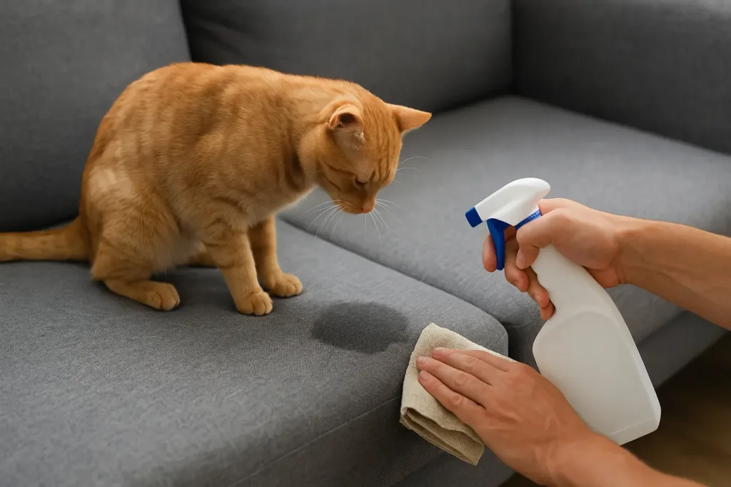 O truque com água oxigenada que remove cheiro de xixi da gato do sofá