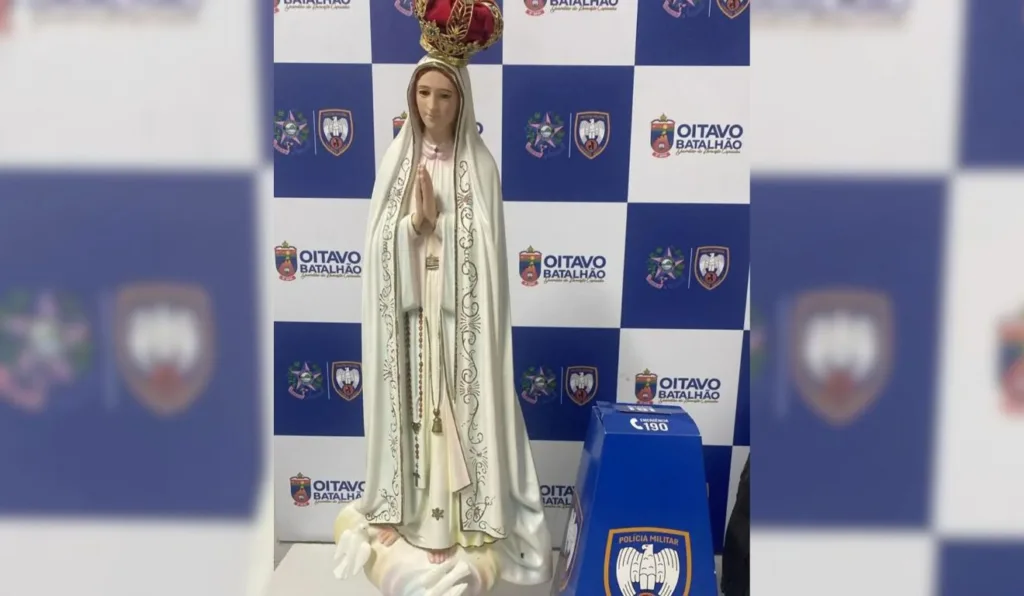 Imagem de Nossa Senhora de Fátima furtada. Foto: Polícia Militar