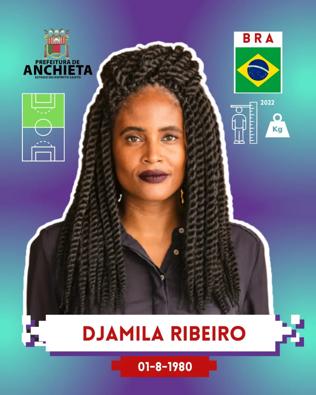 Professora Núbia Barcelos álbum de figurinhas da Copa Antirracista Anchieta