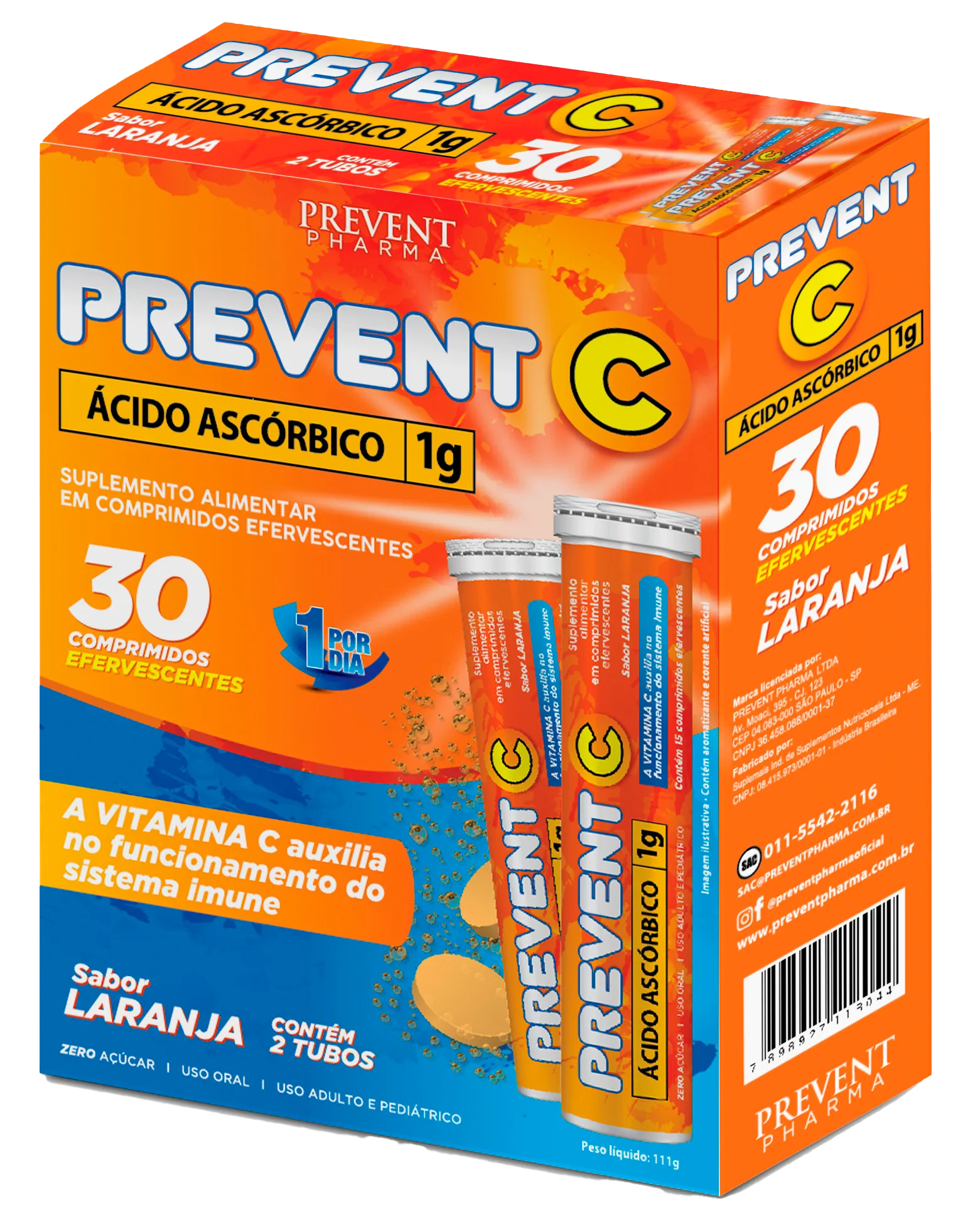 VITAMINA C EFERVESCENTE PREVENT 30 CPR SABOR LARANJA
