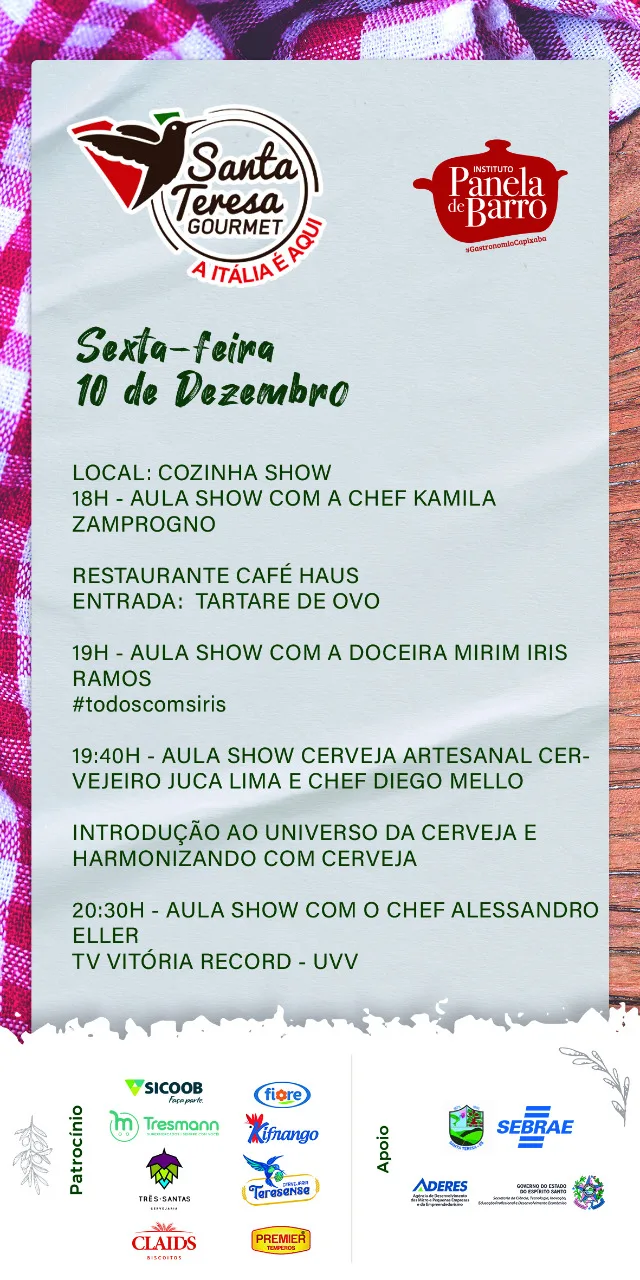 Programação Santa Teresa Gourmert