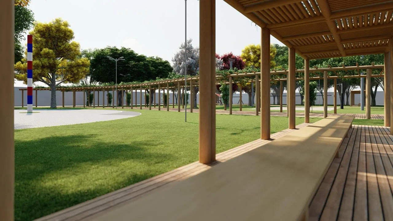 Obras na praça de Itaúnas