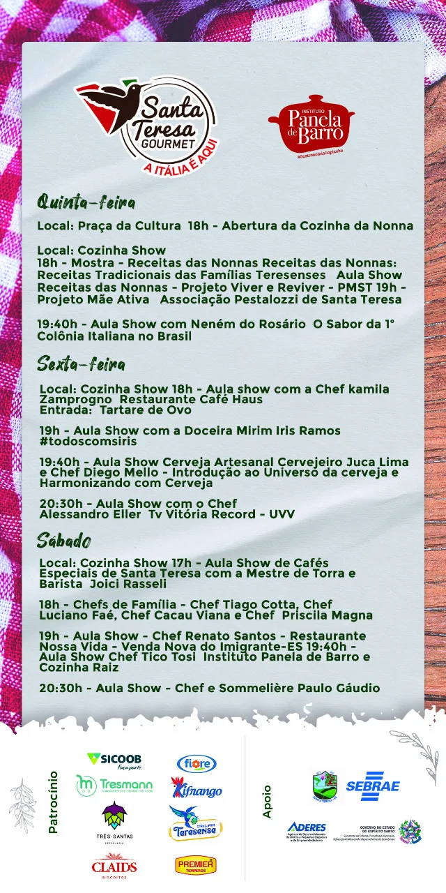Programação Santa Teresa Gourmert