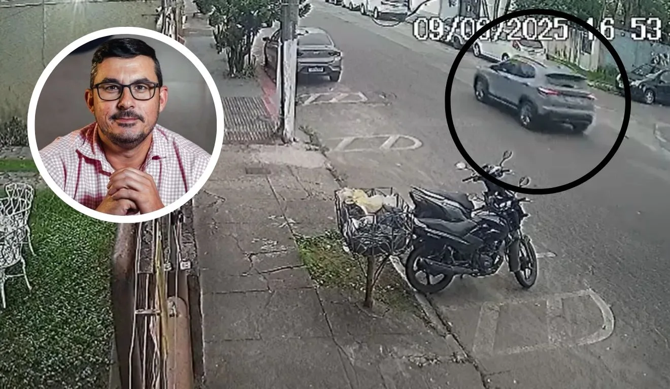 Momento em que o carro do suspeito de matar Wallace Lovato passa na rua
