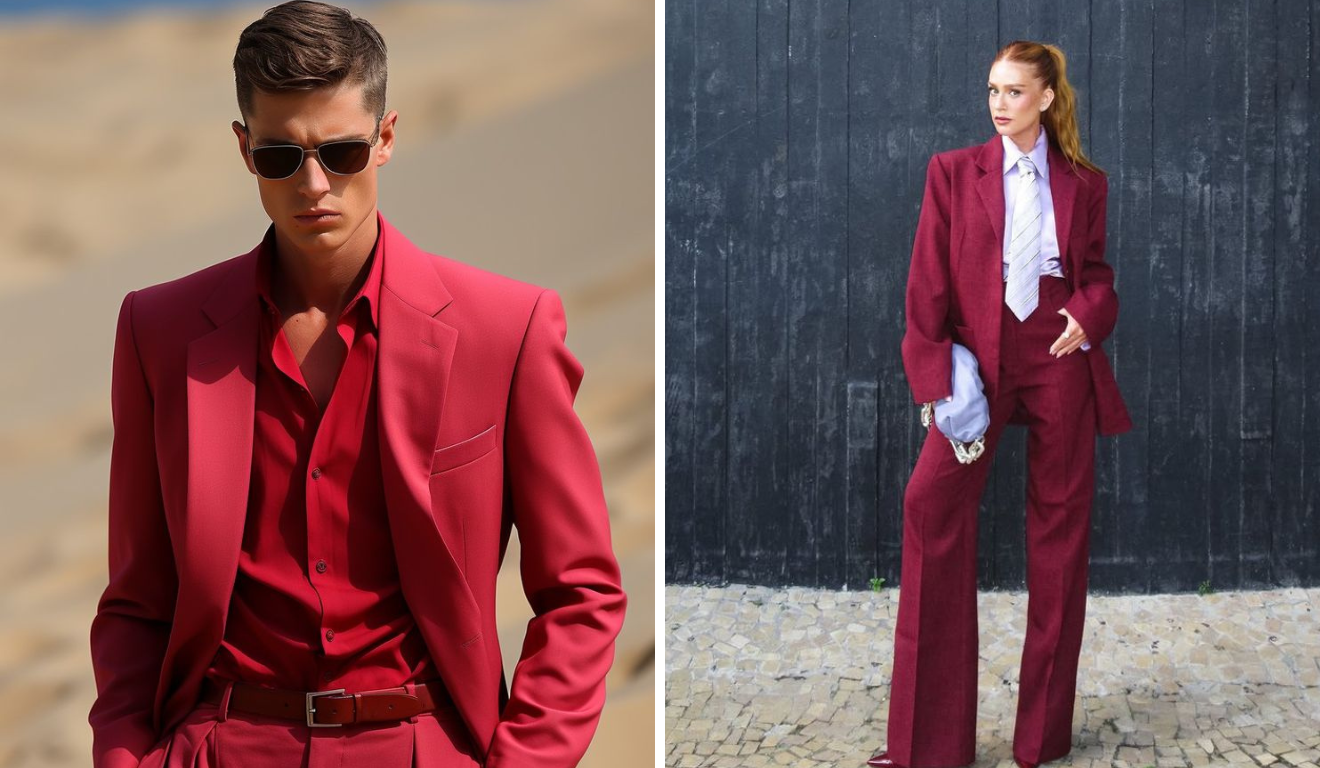 Terno vermelho é uma opção em alta em 2025/Pinterest/Meta IA