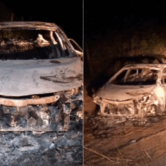 Carro encontrado carbonizado em Cariacica (Reprodução: TV Vitória)