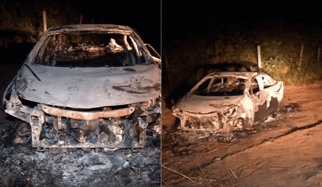 Carro encontrado carbonizado em Cariacica (Reprodução: TV Vitória)