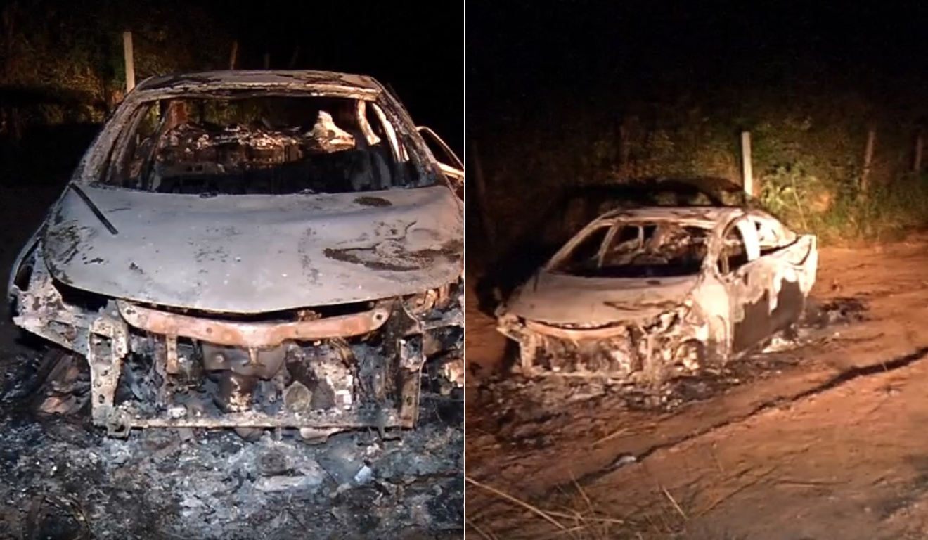 Carro encontrado carbonizado em Cariacica (Reprodução: TV Vitória)