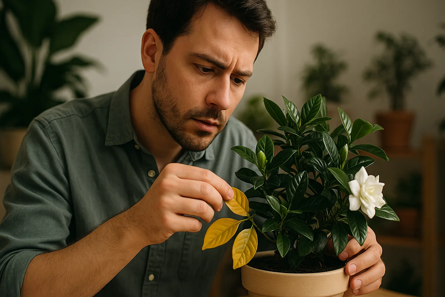 Como as folhas da gardênia mostram sinais de que a umidade está em excesso