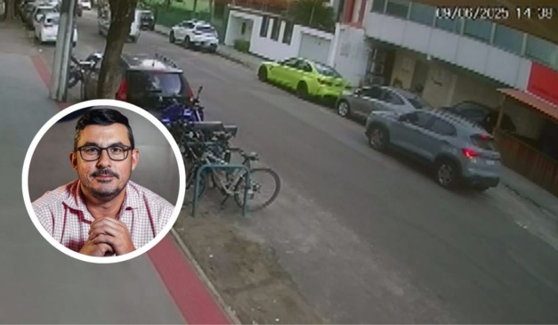 Imagem mostra o carro BMW de Wallace Lovato e o veículo cinza usado pelo atirador
