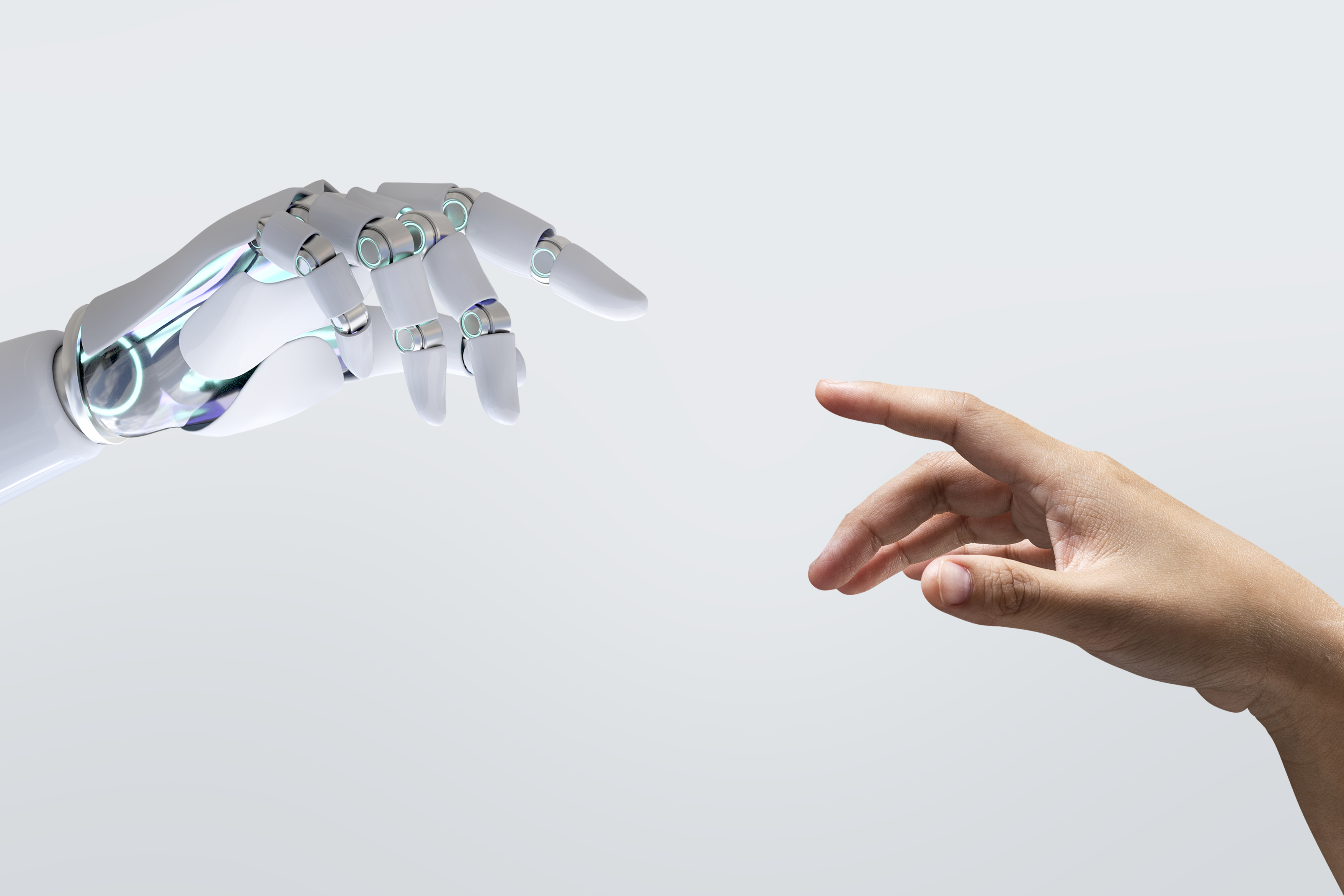 robô toca mão humana inteligência artificial robótica tecnologia