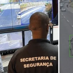 Policiais observam câmeras de segurança
