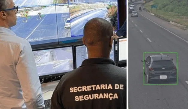 Policiais observam câmeras de segurança