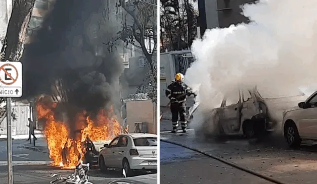 Carro pega fogo em Jardim da Penha