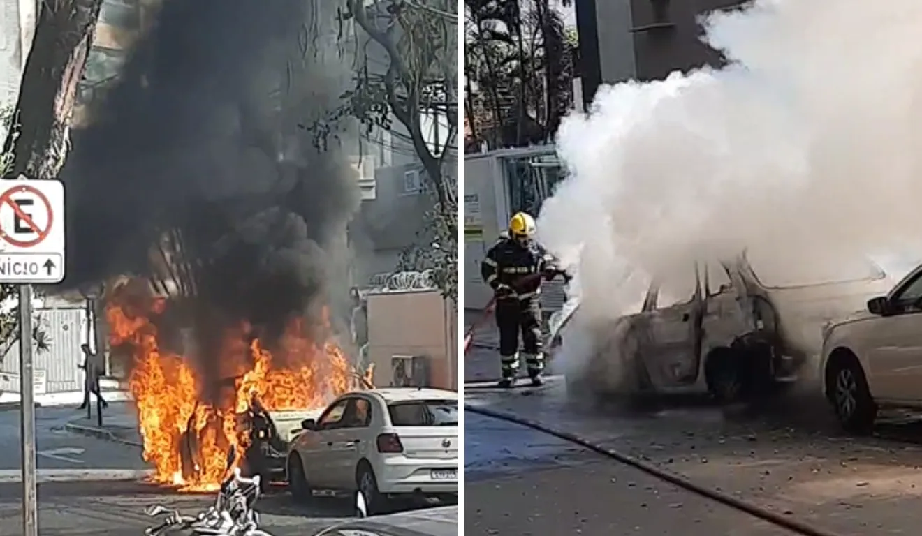 Carro pega fogo em Jardim da Penha