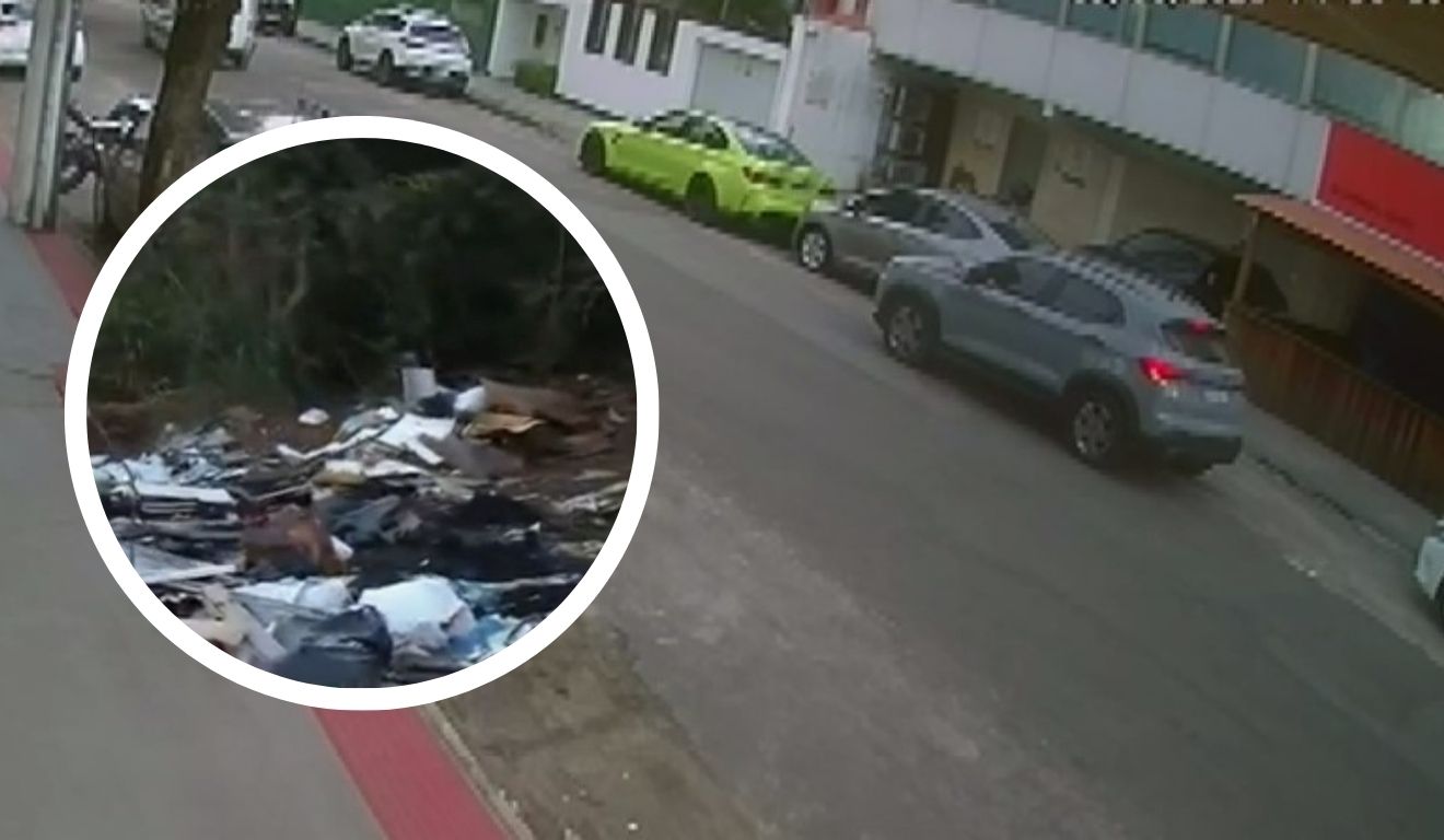 No destaque o lixão onde placas do carro cinza usado na morte do empresário Wallace Lovato foram achadas