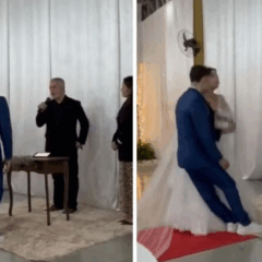 Noivo desmaia durante casamento e viraliza