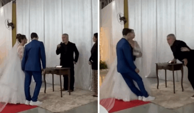 Noivo desmaia durante casamento e viraliza