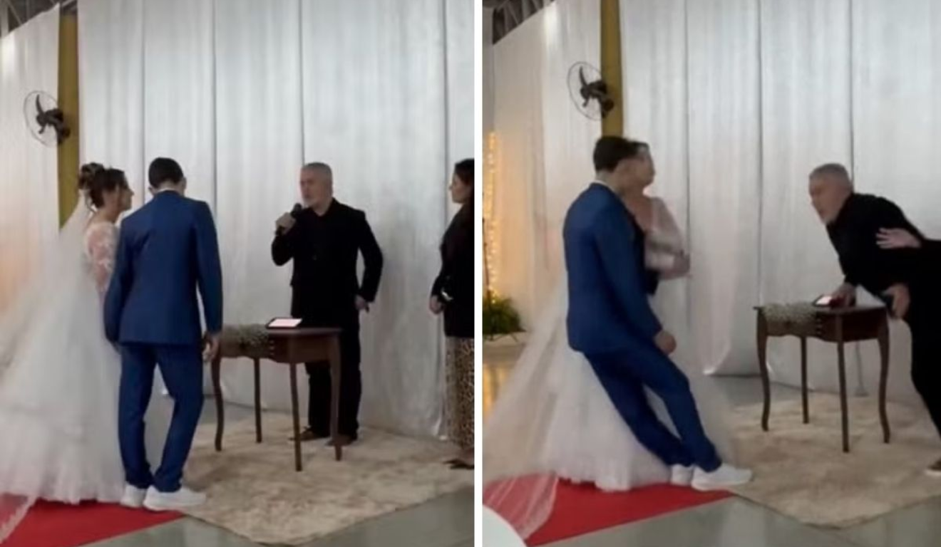 Noivo desmaia durante casamento e viraliza