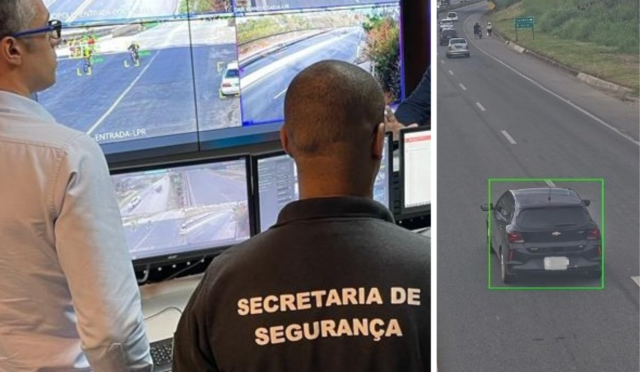 Policiais observam câmeras de segurança