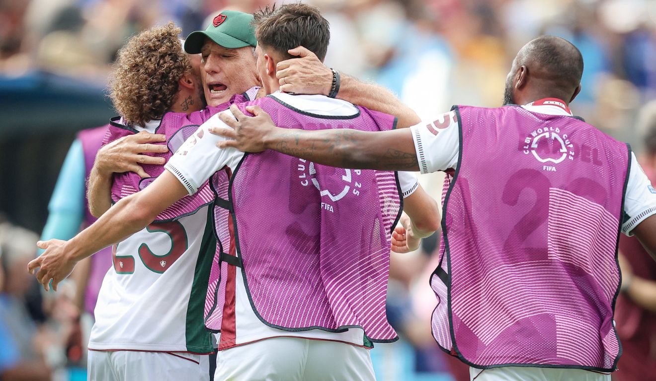 Renato Gaúcho festeja com os jogadores a classificação do Fluminense no Mundial de Clubes Renato Gaúcho festeja com os jogadores a classificação do Fluminense no Mundial de Clubes