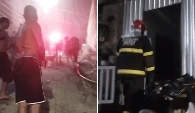 Momento do incêndio na casa