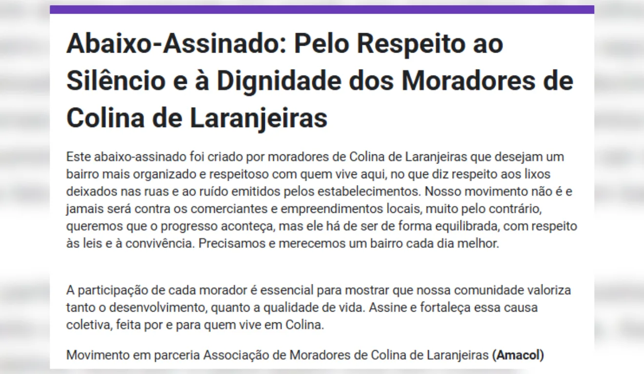 Abaixo-assinado dos moradores de Colina de Laranjeiras