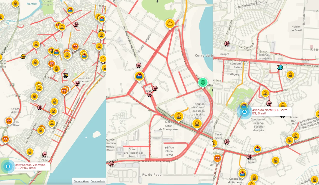 Principais vias congestionadas na Grande Vitória (Foto: Waze