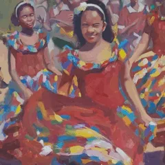 "Congo Mirim São Benedito"(evento da Comunidade de Timbuí, Fundão ES.
Caio Cruz, 2025, pintura, óleo sobre tela. 1,00x1,40m.
Foto: Caio Cruz