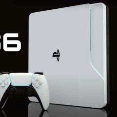 Imagem conceitual do PlayStation 6 com controle DualSense exibindo lançamento previsto para 2028
