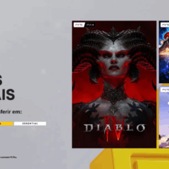 tela com Diablo IV, KoF XV e Jusant como jogos de julho da PlayStation Plus