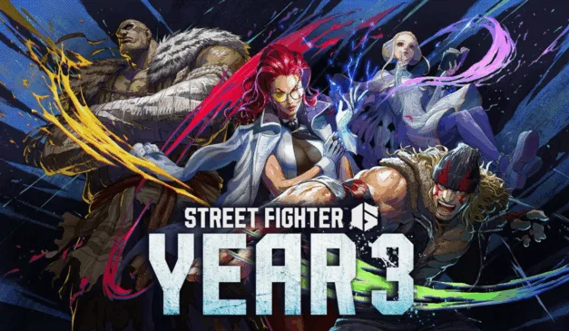 imagem promocional de Street Fighter 6 com personagens do Ano 3