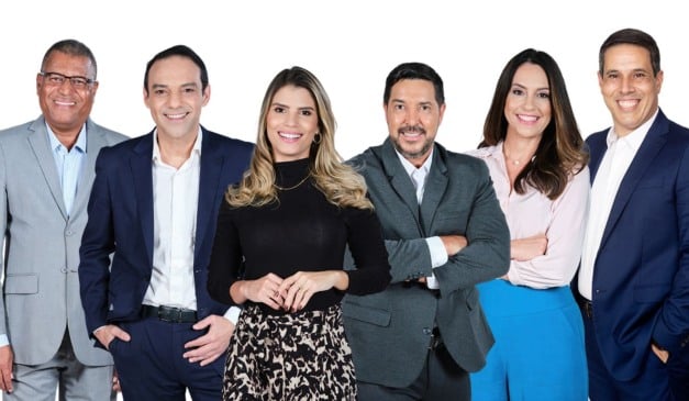 Eduardo Santos, Michel Bermudes, Roberta Salgueiro, Fernando Fully, Juliana Lyra e Amaro Neto - Apresentadores da TV Vitória