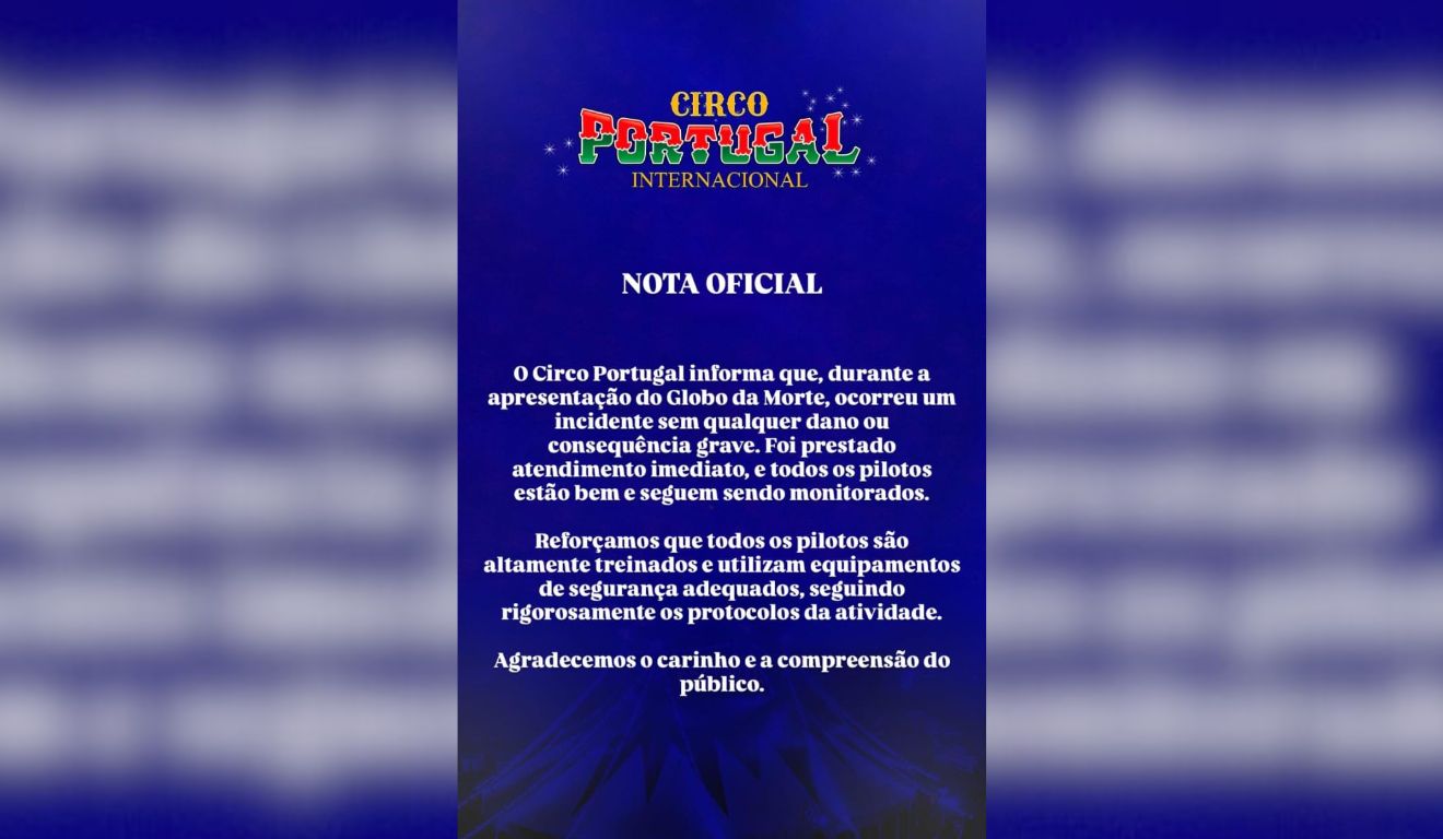 Nota postada pelo Circo Portugal (Foto/reprodução: Instagram)