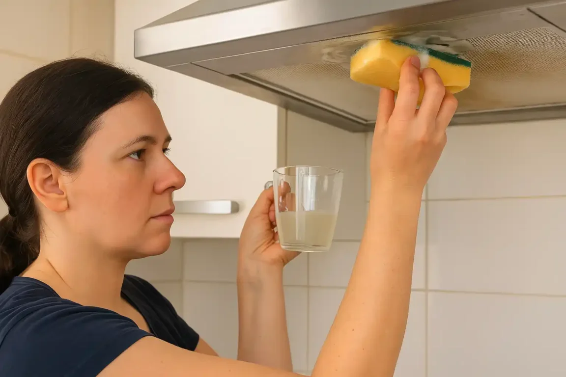 Como limpar gordura do exaustor com vinagre quente e esponja